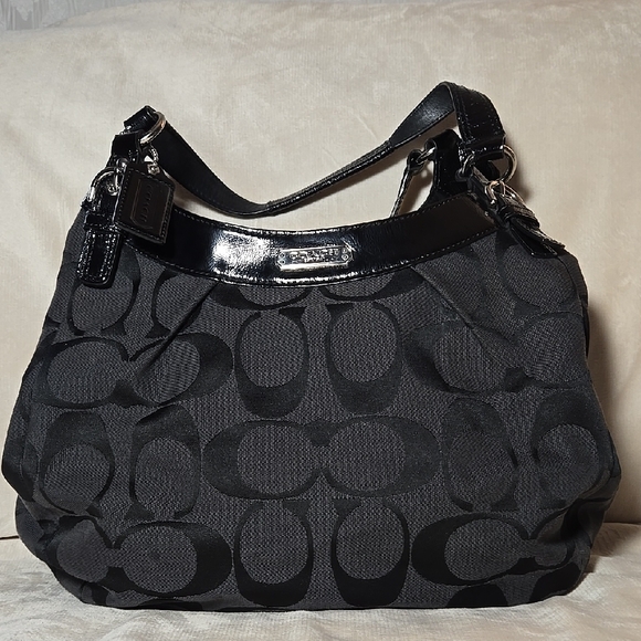 Coach Black Leather And Cloth Signature Shoulder Bag - Picture 1 of 6
